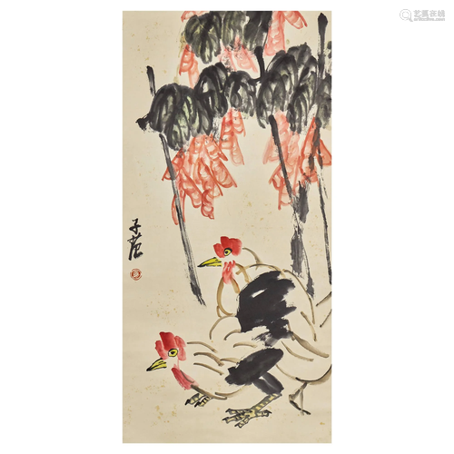 CUI ZIFAN,CHINESE PAINTING AND CALLIGRAPHY SCROLL