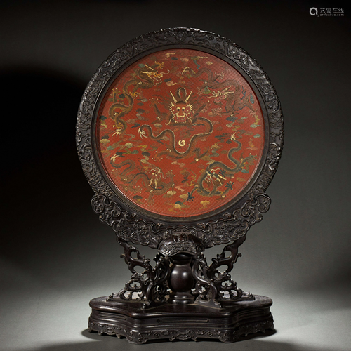 CHINESE LACQUER WARE DRAGON SCREEN,QING DYNASTY