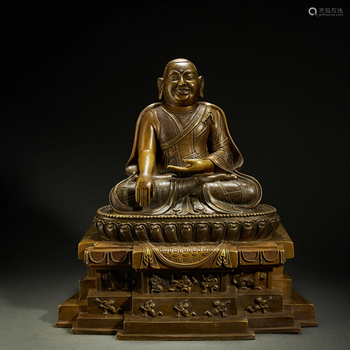 TIBETAN SILVER INLAID ALLOY COPPER BUDDHA STATUE,QING