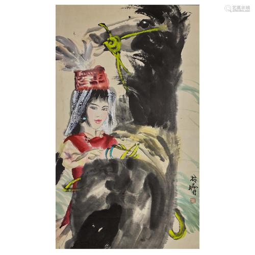 LIN YONG,CHINESE PAINTING AND CALLIGRAPHY SCROLL