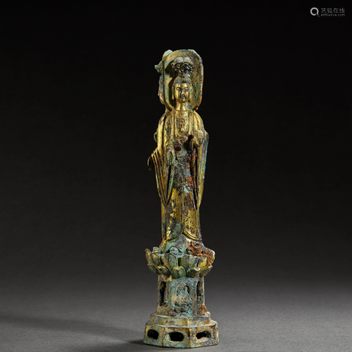 CHINESE GILT BRONZE BUDDHA STATUE,TANG DYNASTY