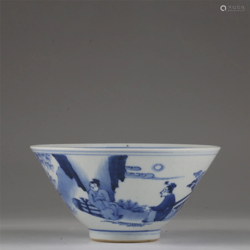 CHINESE BLUE AND WHITE PORCELAIN TEACUP,QING DYNASTY