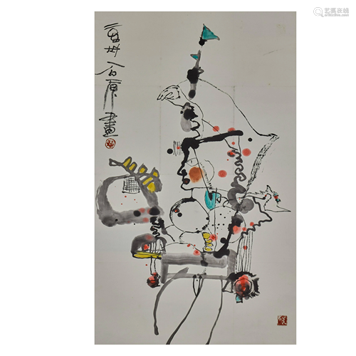 SHI HU,CHINESE PAINTING AND CALLIGRAPHY SCROLL