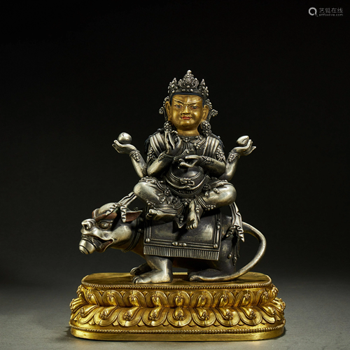 TIBETAN PARCEL-SILVER BRONZE BUDDHA STATUE,QING DY…