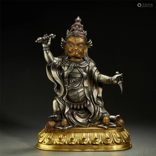 TIBETAN PARCEL-SILVER BRONZE BUDDHA STATUE,QING DY…