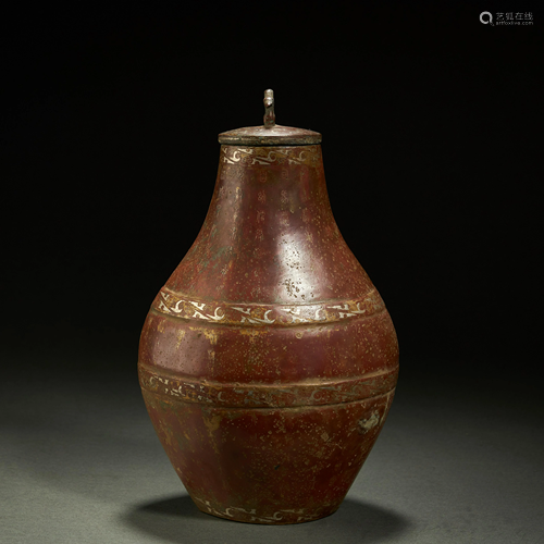 CHINESE SILVER INLAID BRONZE VASE,HAN DYNASTY