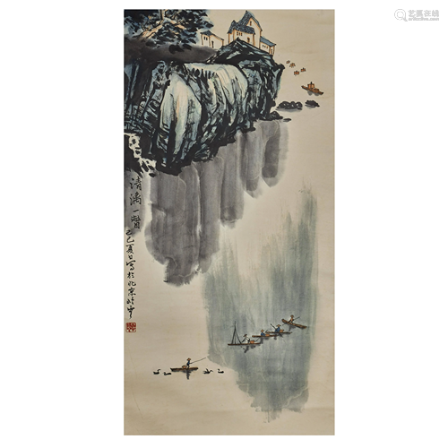 QIN LINGYUN,CHINESE PAINTING AND CALLIGRAPHY SCROLL