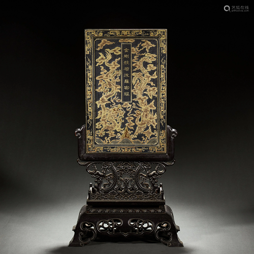 CHINESE GILT LACQUERED SCREEN,QING DYNASTY