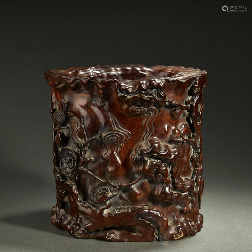 CHINESE ZITAN WOOD BRUSH POT,QING DYNASTY