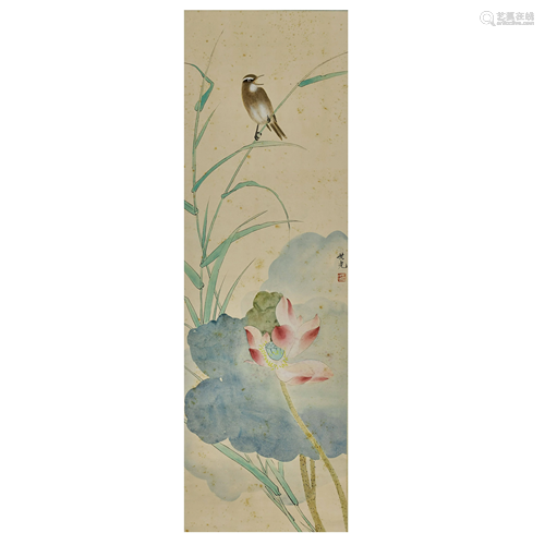 TIAN SHIGUANG,CHINESE PAINTING AND CALLIGRAPHY SCROLL