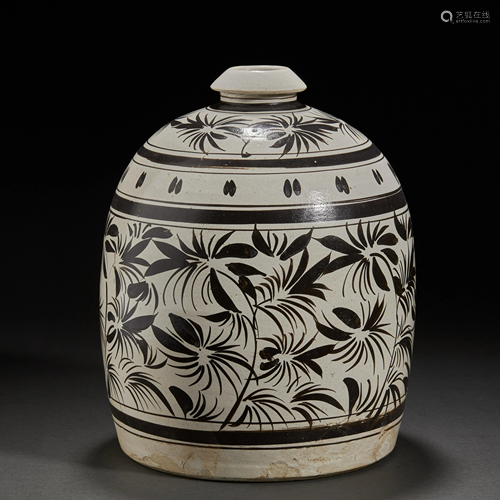 CHINESE CIZHOU TYPE PORCELAIN VASE,SONG DYNASTY