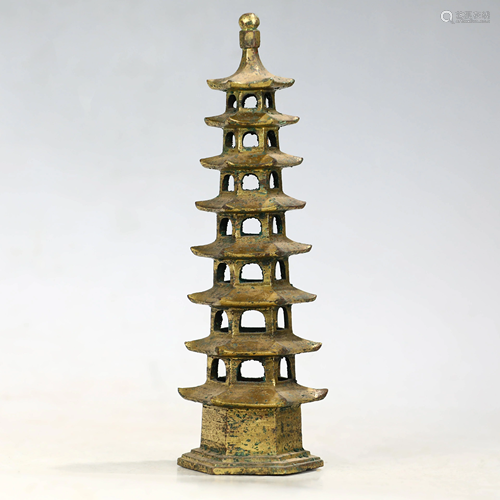 CHINESE GILT BRONZE TOWER,TANG DYNASTY