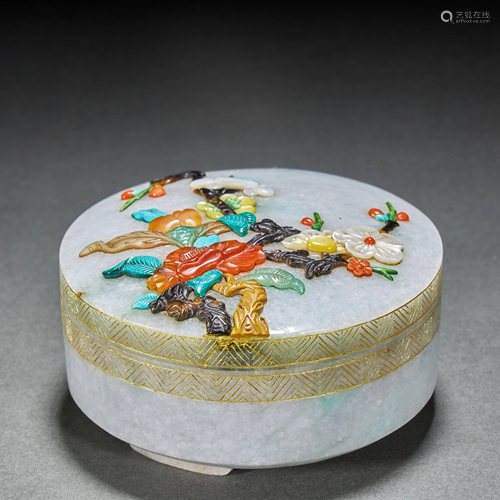 CHINESE JADE INLAID BOX,QING DYNASTY