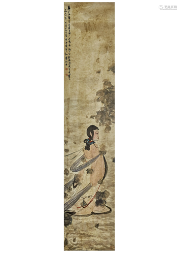 FU BAOSHI,CHINESE PAINTING AND CALLIGRAPHY SCROLL