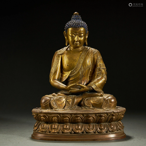 CHINESE GILT BRONZE BUDDHA STATUE,QING DYNASTY