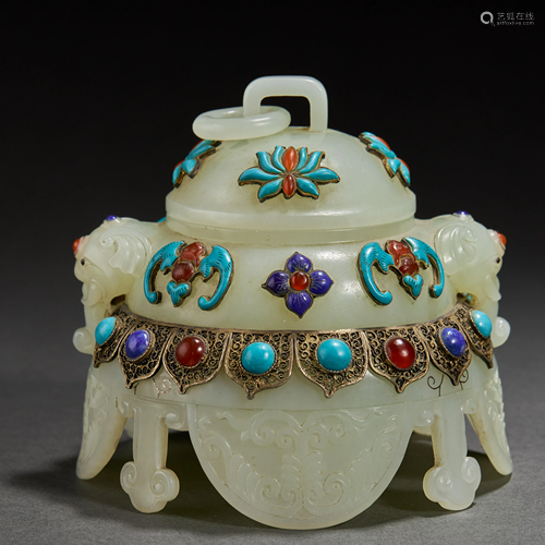 CHINESE HETIAN JADE CENSER,QING DYNASTY