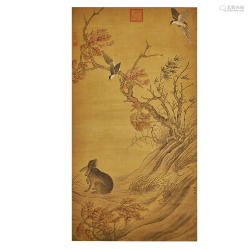 CUI BAI,CHINESE PAINTING AND CALLIGRAPHY SCROLL