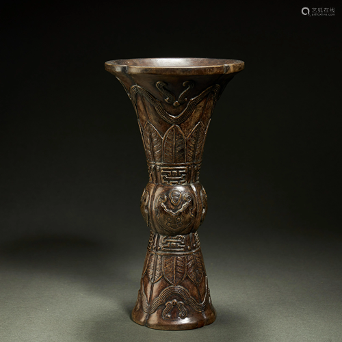 CHINESE CHENXIANG WOOD VASE,QING DYNASTY