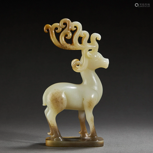 CHINESE HETIAN JADE DEER,MING DYNASTY