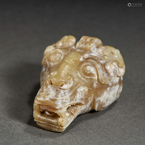 CHINESE JADE BEAST HEAD,HAN DYNASTY