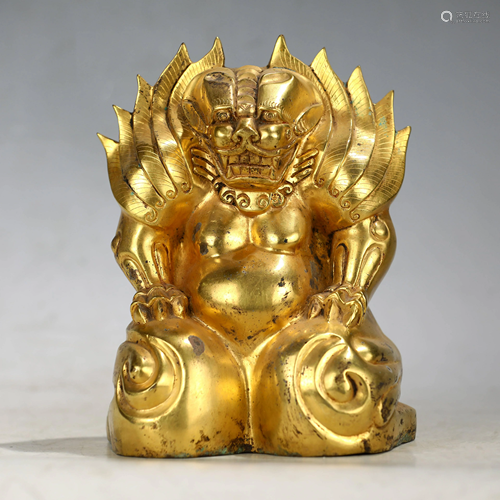 CHINESE GILT BRONZE BEAST,TANG DYNASTY