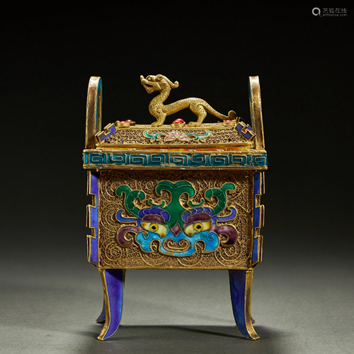 CHINESE PARCEL-GILT SILVER FILIGREE AND ENAMEL