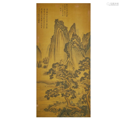 CHOU YING,CHINESE PAINTING AND CALLIGRAPHY SCROLL