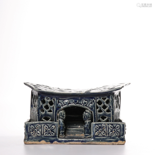 CHINESE DARK BLUE-GLAZED PORCELAIN PILLOW,YUAN DYNASTY