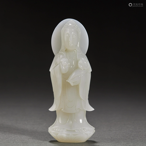 CHINESE HETIAN JADE BUDDHA STATUE,QING DYNASTY