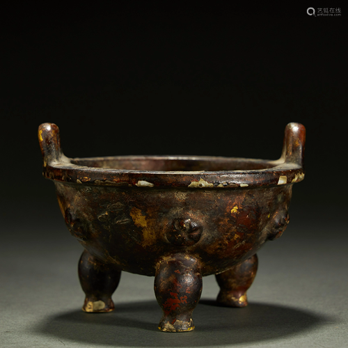 CHINESE GILT BRONZE CENSER,QING DYNASTY