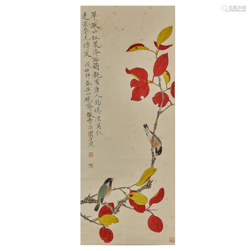 YU FEIAN,CHINESE PAINTING AND CALLIGRAPHY SCROLL