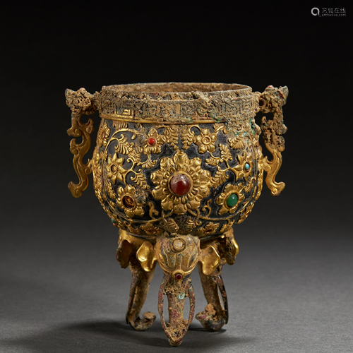 CHINESE GILT BRONZE CUP,QING DYNASTY