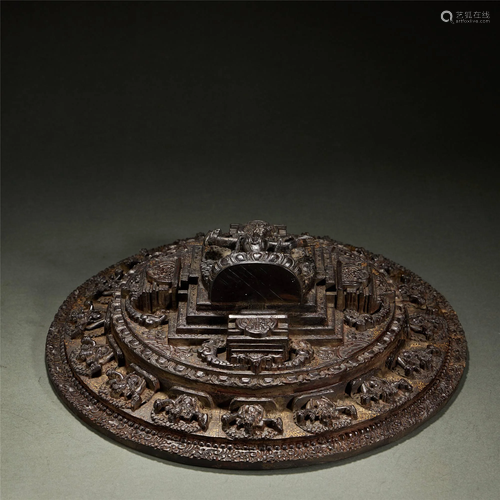 TIBETAN ZITAN WOOD CARVED MANDALA,MING DYNASTY