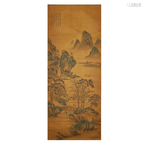 WANG SHIMIN,CHINESE PAINTING AND CALLIGRAPHY SCROLL