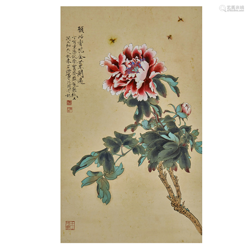 YU FEIAN,CHINESE PAINTING AND CALLIGRAPHY SCROLL