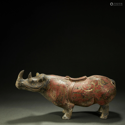 CHINESE GOLD-INLAID BRONZE OX,HAN DYNASTY