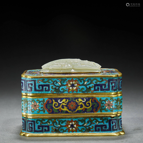 CHINESE JADE-INLAID GILT BRONZE CLOISONNE ENAMEL