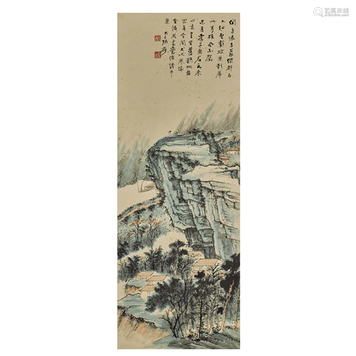 ZHANG DAQIAN,CHINESE PAINTING AND CALLIGRAPHY SCROLL