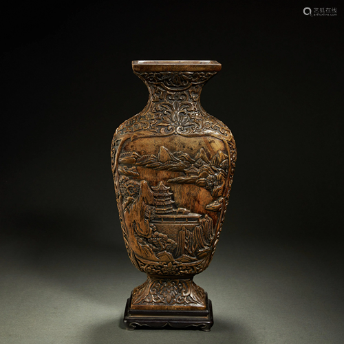 CHINESE CHENXIANG WOOD VASE,QING DYNASTY