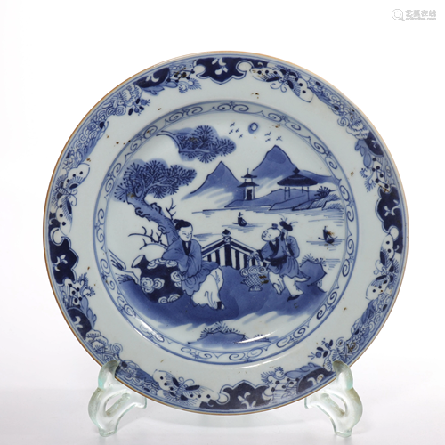 CHINESE BLUE AND WHITE PORCELAIN DISH,QING DYNASTY