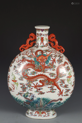 CHINESE WUCAI PORCELAIN DRAGON VASE,MING DYNASTY