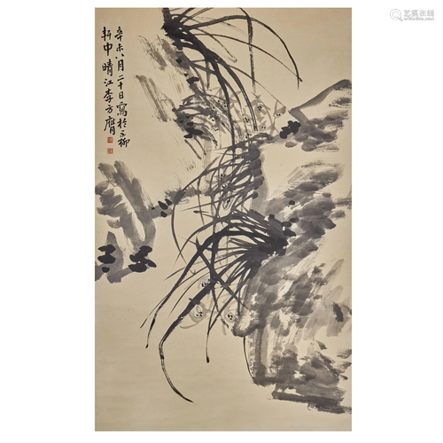 LI FANGYING,CHINESE PAINTING AND CALLIGRAPHY SCROLL