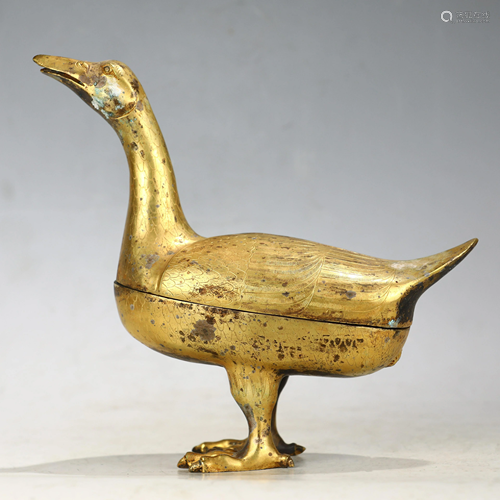 CHINESE GILT BRONZE DUCK TYPE BOX,QING DYNASTY