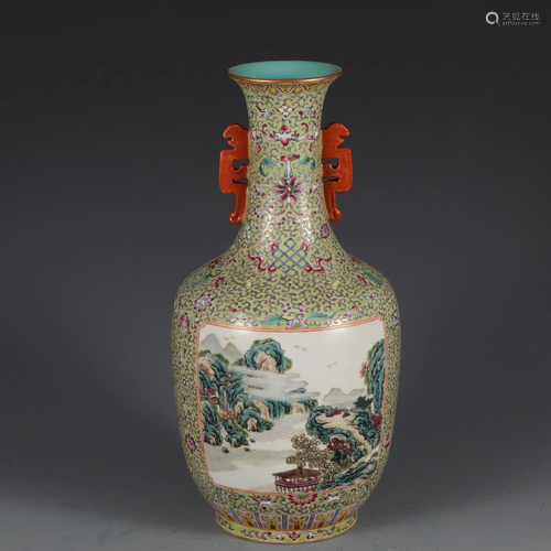 CHINESE FAMILLE ROSE PORCELAIN VASE,QING DYNASTY