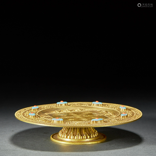 CHINESE GILT BRONZE DISH,QING DYNASTY