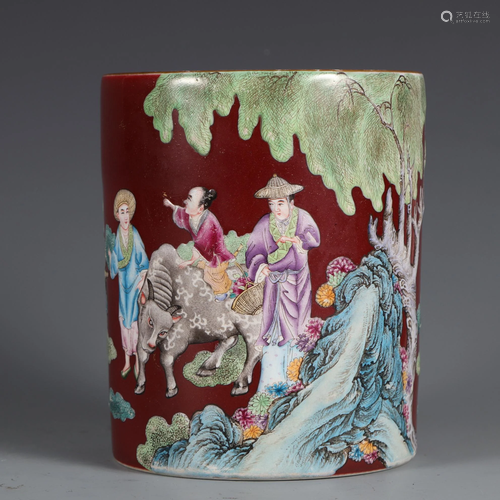 CHINESE FAMILLE ROSE PORCELAIN BRUSH POT,QING DYNA…