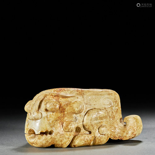 CHINESE JADE CARVED BEAST,LIANGZHU CULTURE NEOLITHIC