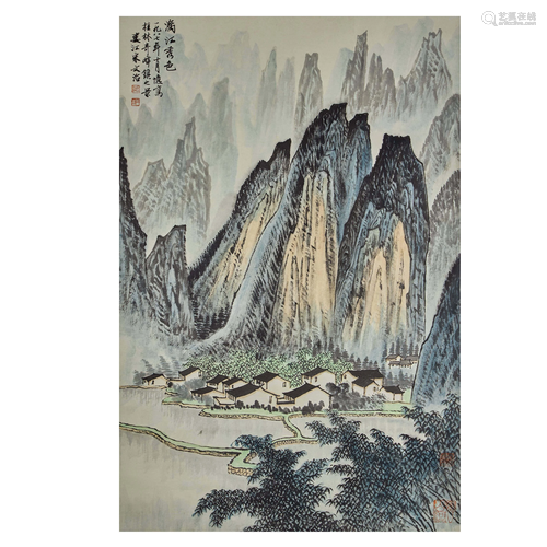 SONG WENZHI,CHINESE PAINTING AND CALLIGRAPHY SCROLL