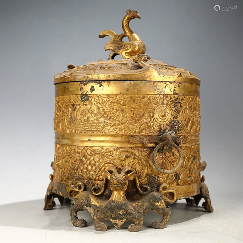 CHINESE GILT BRONZE WINE VESSEL,HAN DYNASTY