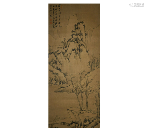 SHEN ZHOU,CHINESE PAINTING AND CALLIGRAPHY SCROLL